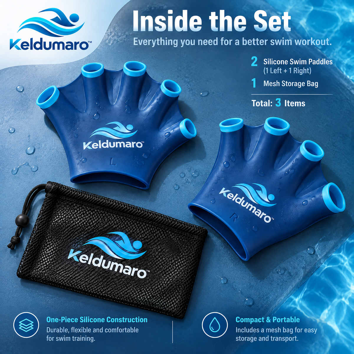 Keldumaro™ Silicone Swim Paddles
